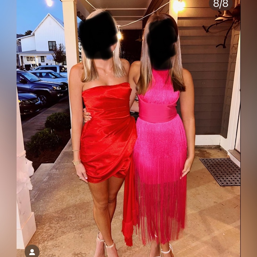 Elegant Pink Backless Fringe Dress